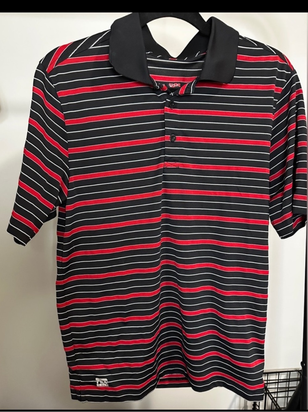 Fila Men's Black and Red Striped Polo Shirt with Contrast Collar
